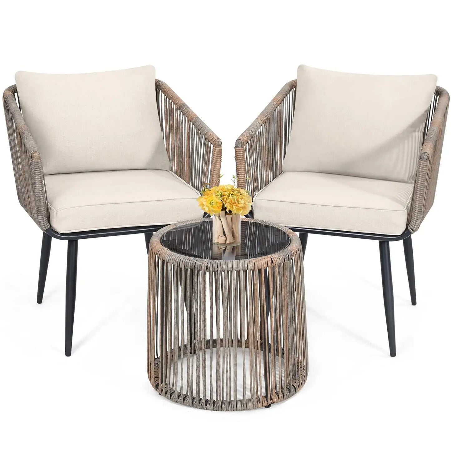 Patio Bistro Outdoor Furniture Set With Wicker Sofa And Table