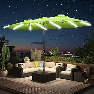 Solar Powered Patio Umbrella With LED Lights And Crank