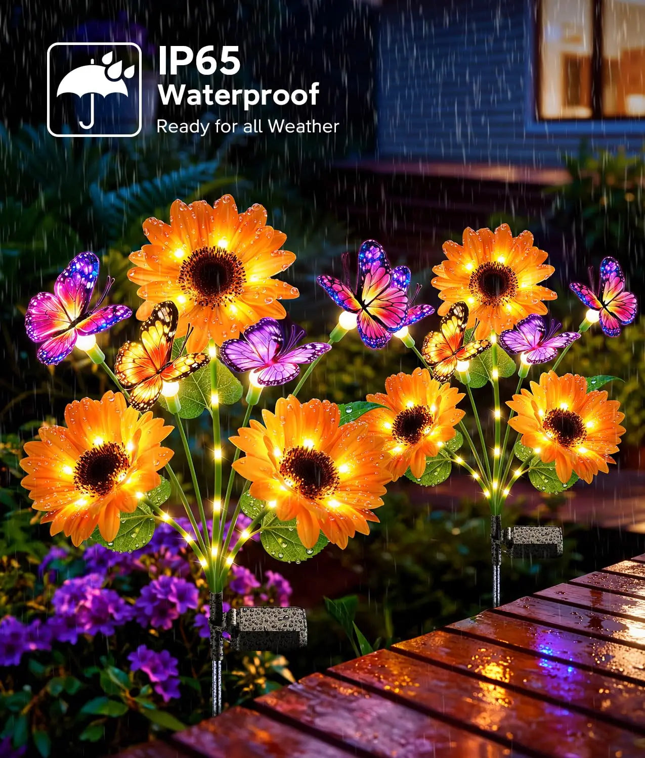 Solar Sunflower Garden Lights With Butterfly Decor For Outdoor Landscapes
