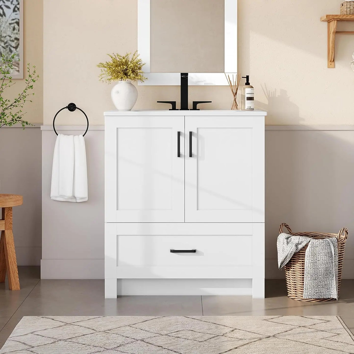 Freestanding Bathroom Vanity With Ceramic Basin And Soft Closing Doors