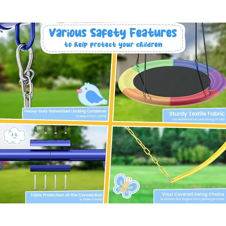 Heavy Duty Metal Swing Set With Rope Swing Glider Hoop
