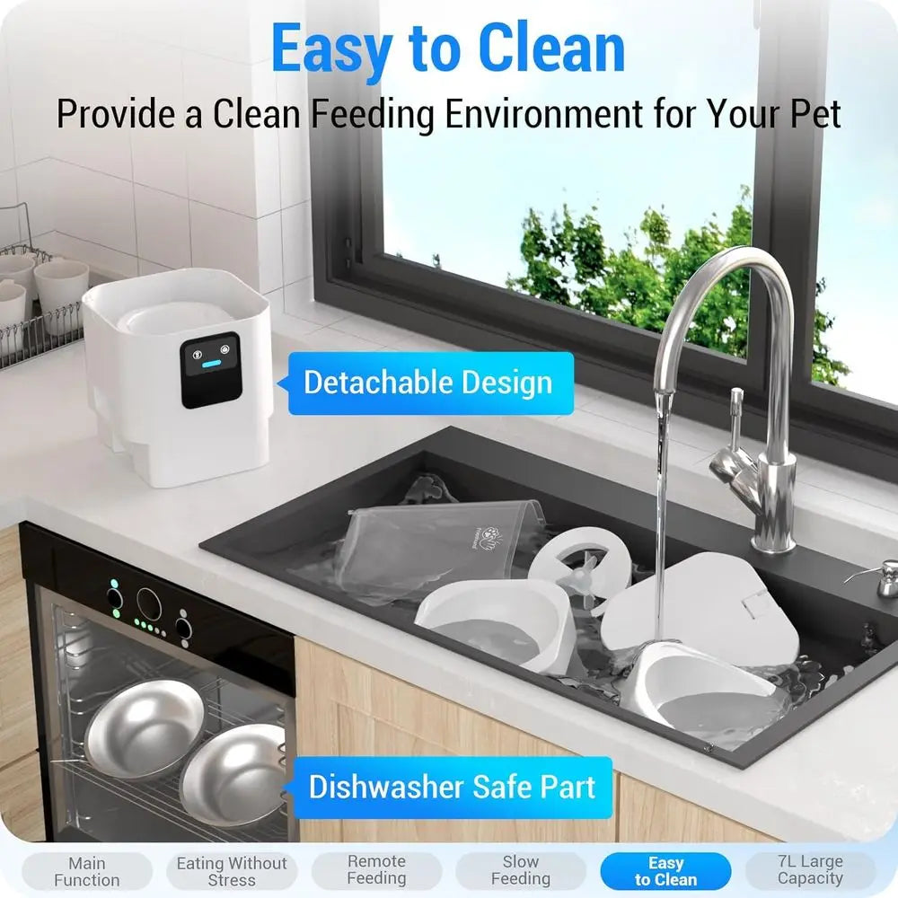 Dual Automatic Pet Feeder With Slow Feed And Detachable Bowls