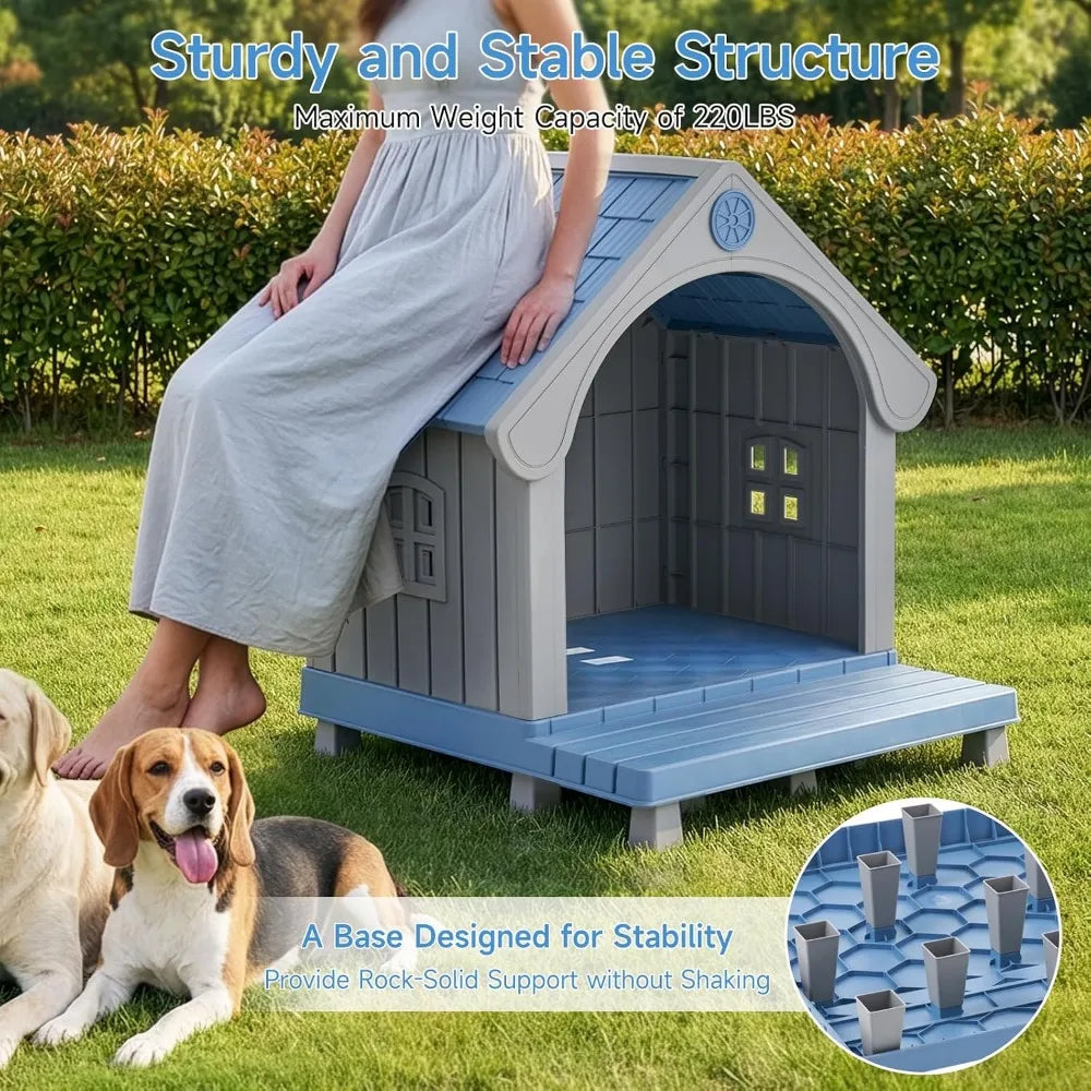 Large Outdoor Dog House with Elevated Floor &amp; Ventilation – Waterproof