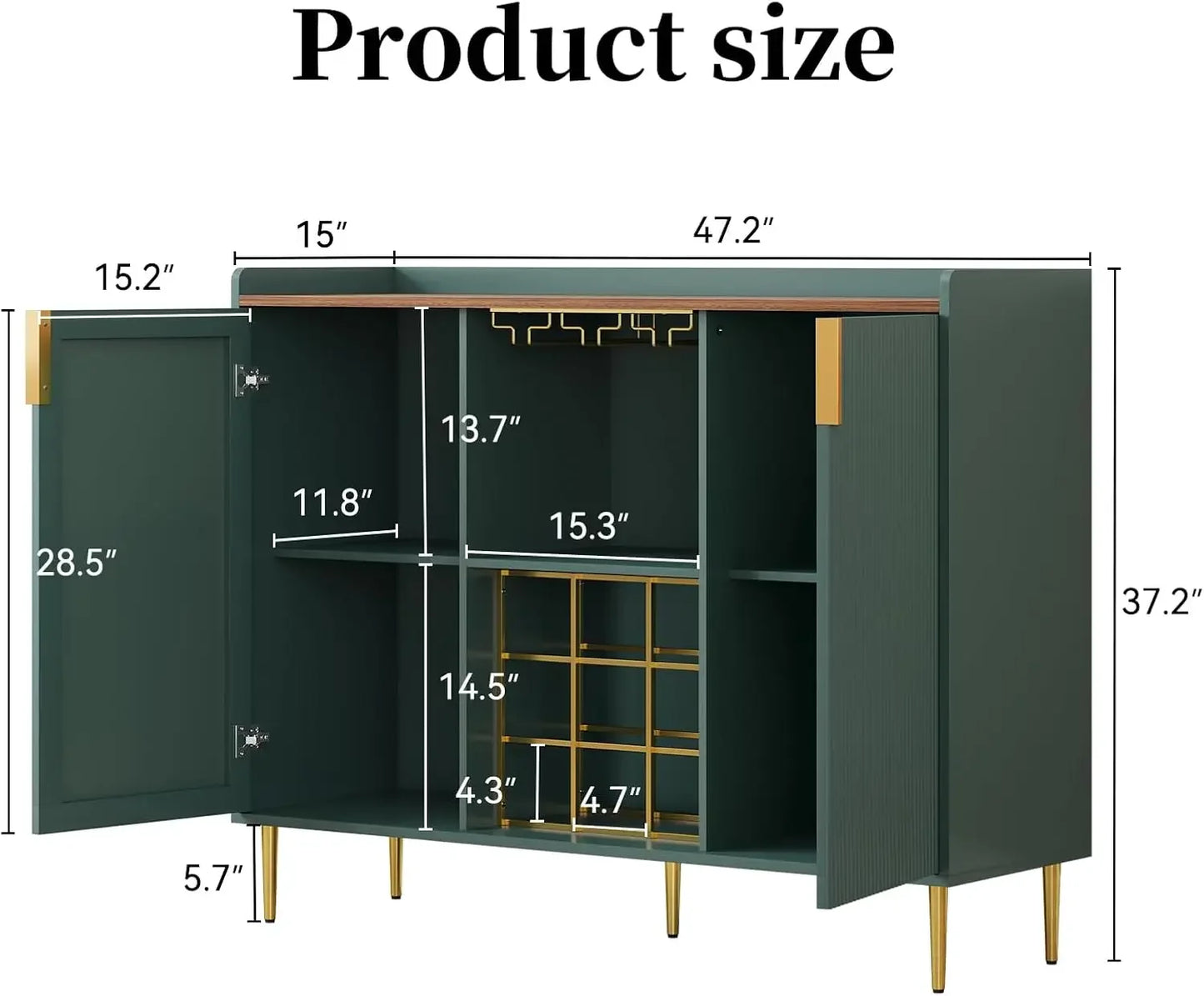 Modern Fluted Wood Wine Bar Cabinet With Glass Holder