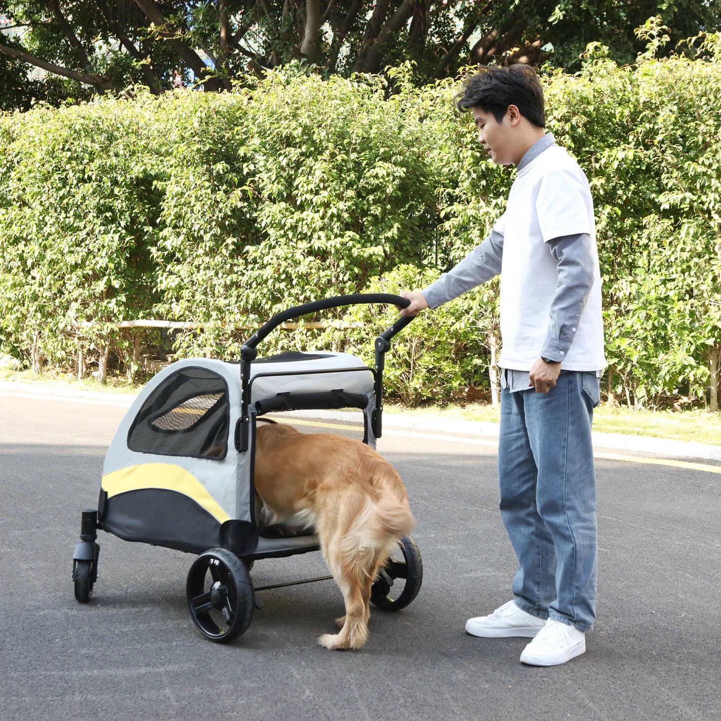 Portable Dog Stroller Four Wheel Foldable Travel Carrier