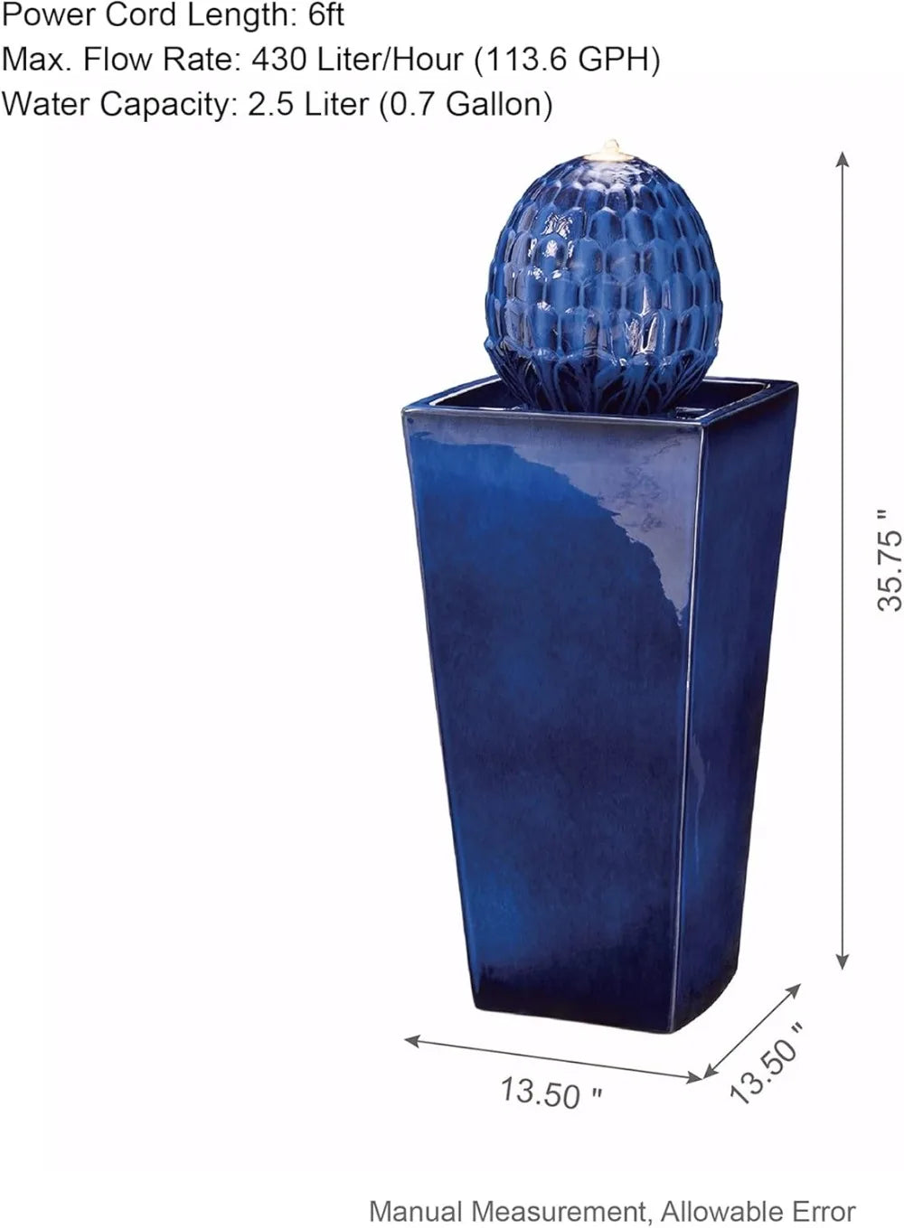 Ceramic Outdoor Water Fountain With LED Light For Garden Patio