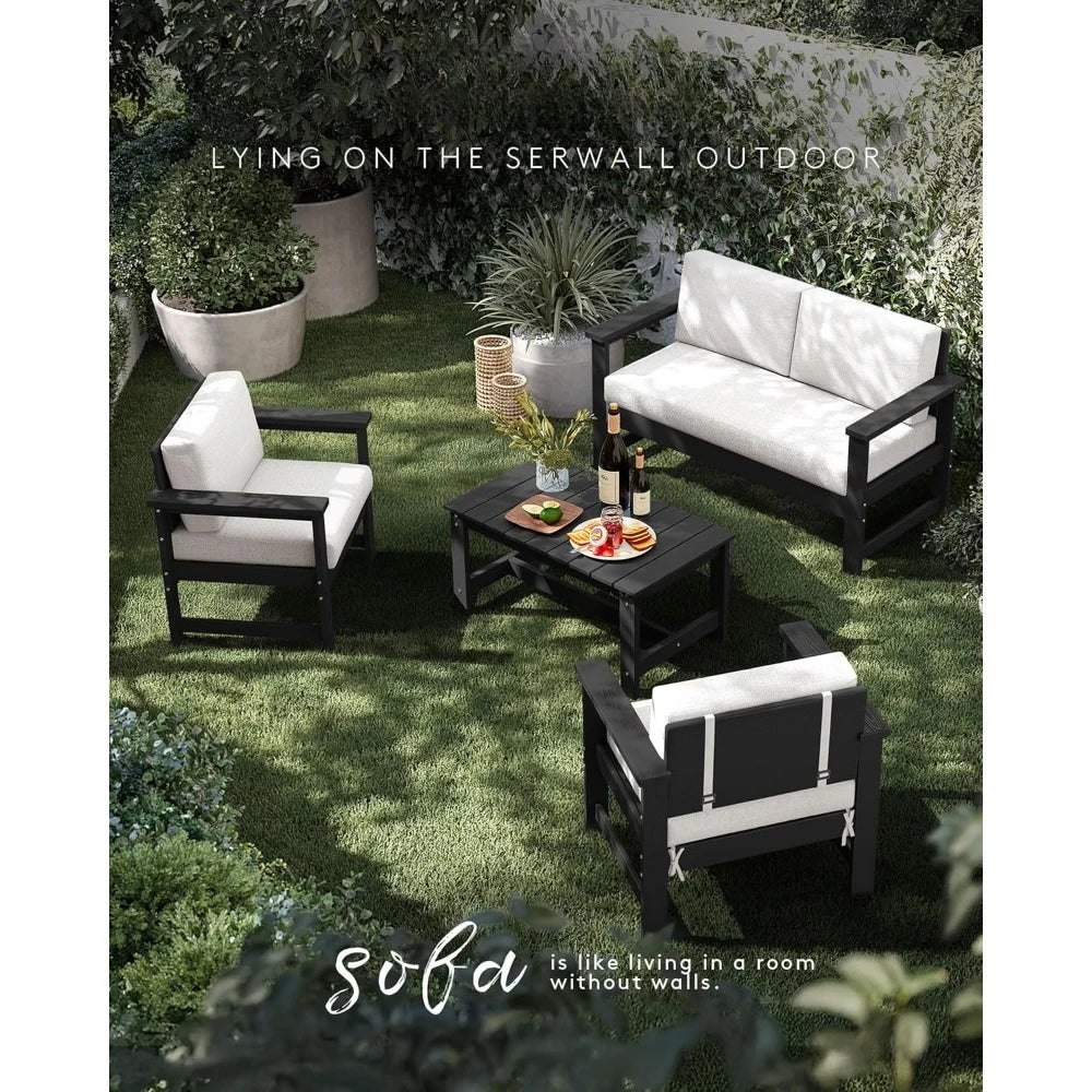 Outdoor HDPE Sofa Set With Cushions For All Weather Use