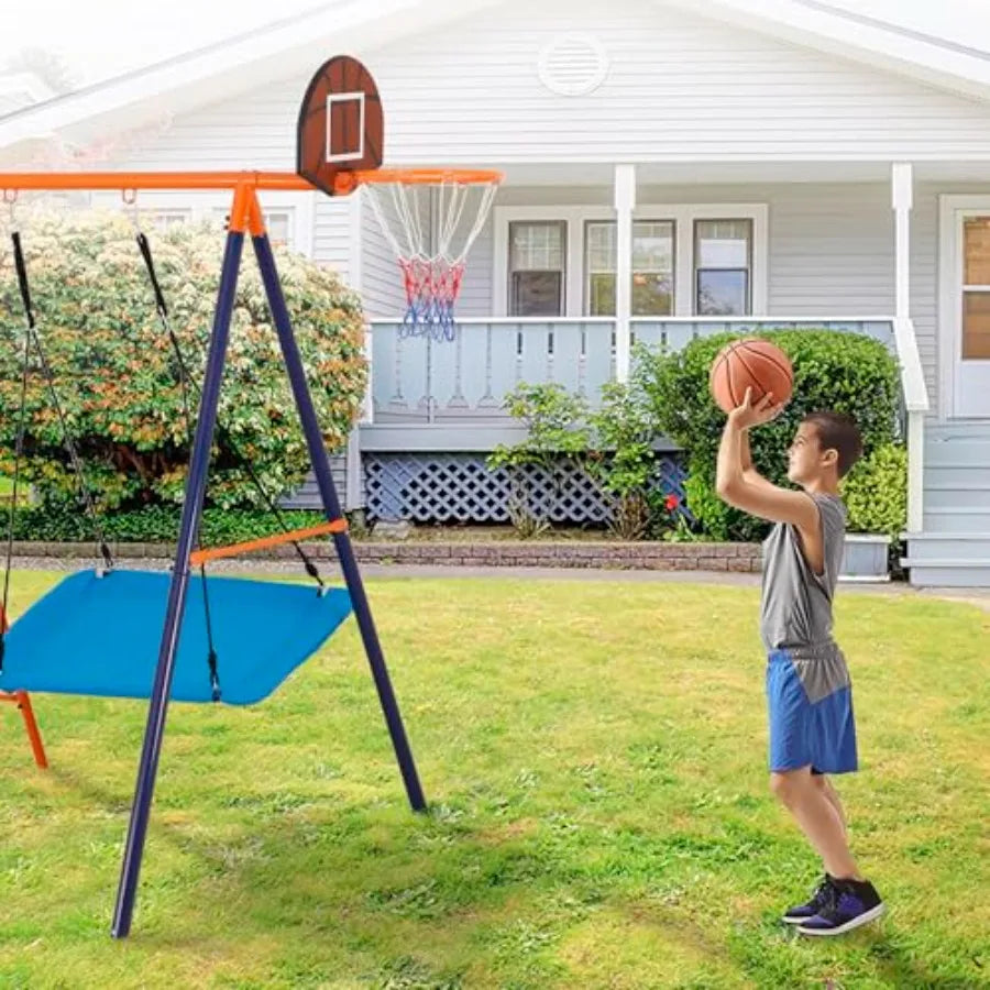 Outdoor Metal Swing Set For Kids With Swings And Trapeze