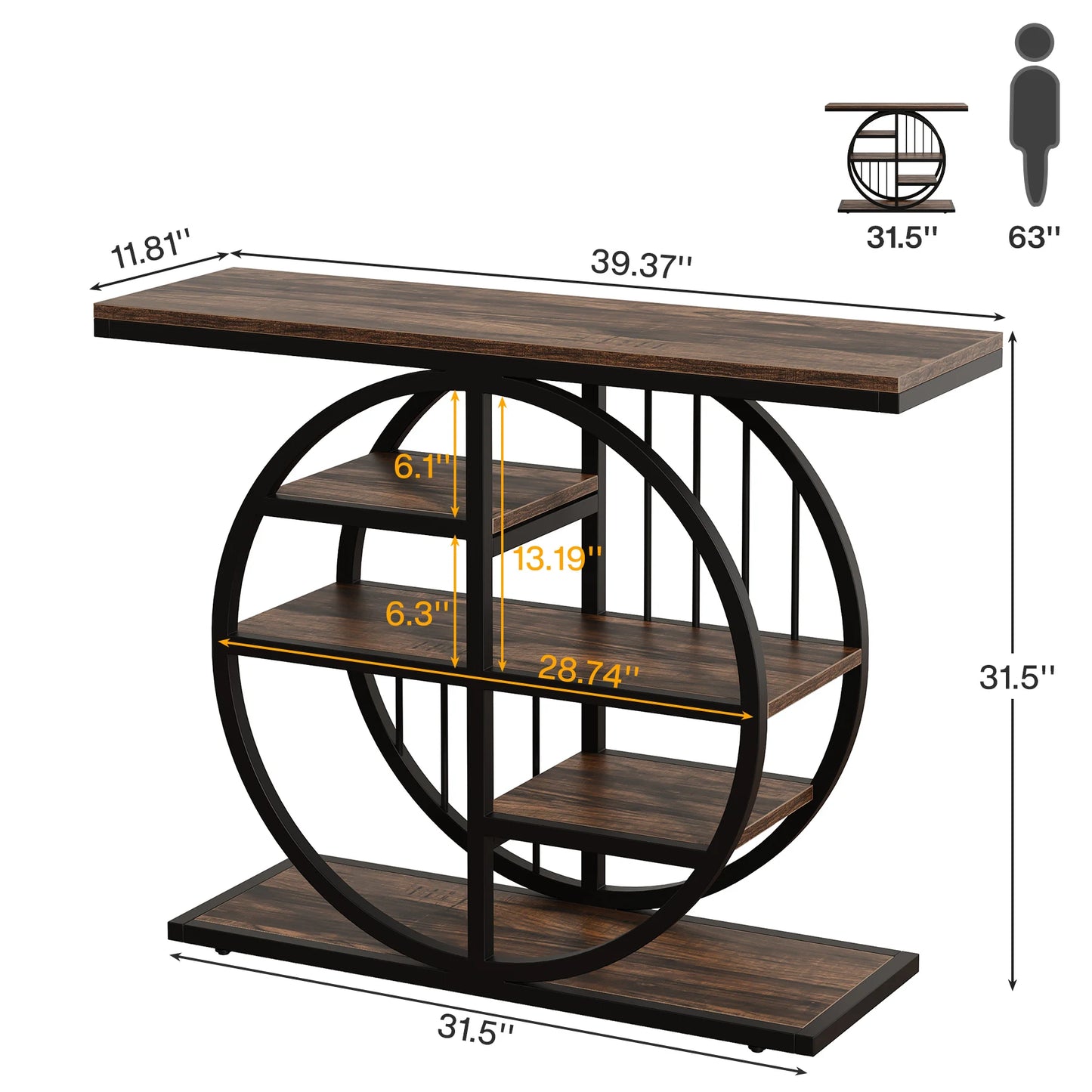 Industrial Console Table For Narrow Entryway Hallway Thick Top