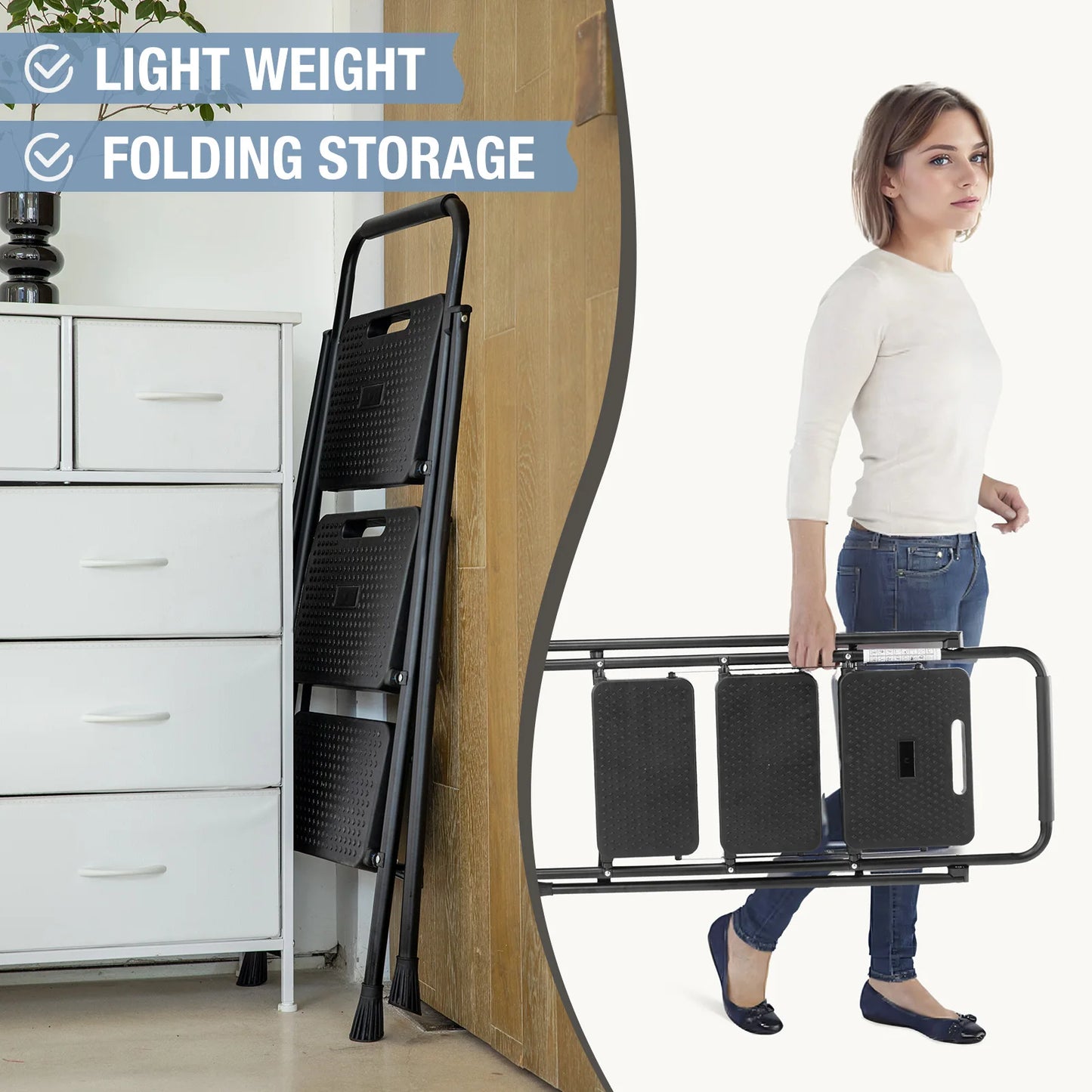 Folding Step Ladder Stool With Anti Slip Pedals Sturdy Steel
