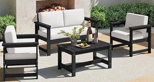 Outdoor HDPE Sofa Set With Cushions For All Weather Use