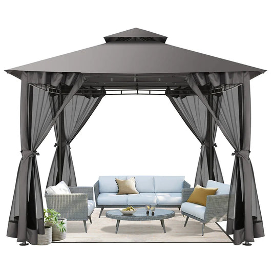 10 × 10-Foot Double-Roof Patio Gazebo with Mosquito Netting