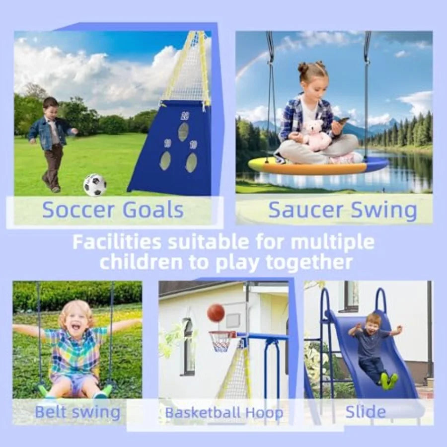 Multifunction Outdoor Metal Swing Set With Slide Hammock Teeter Totter