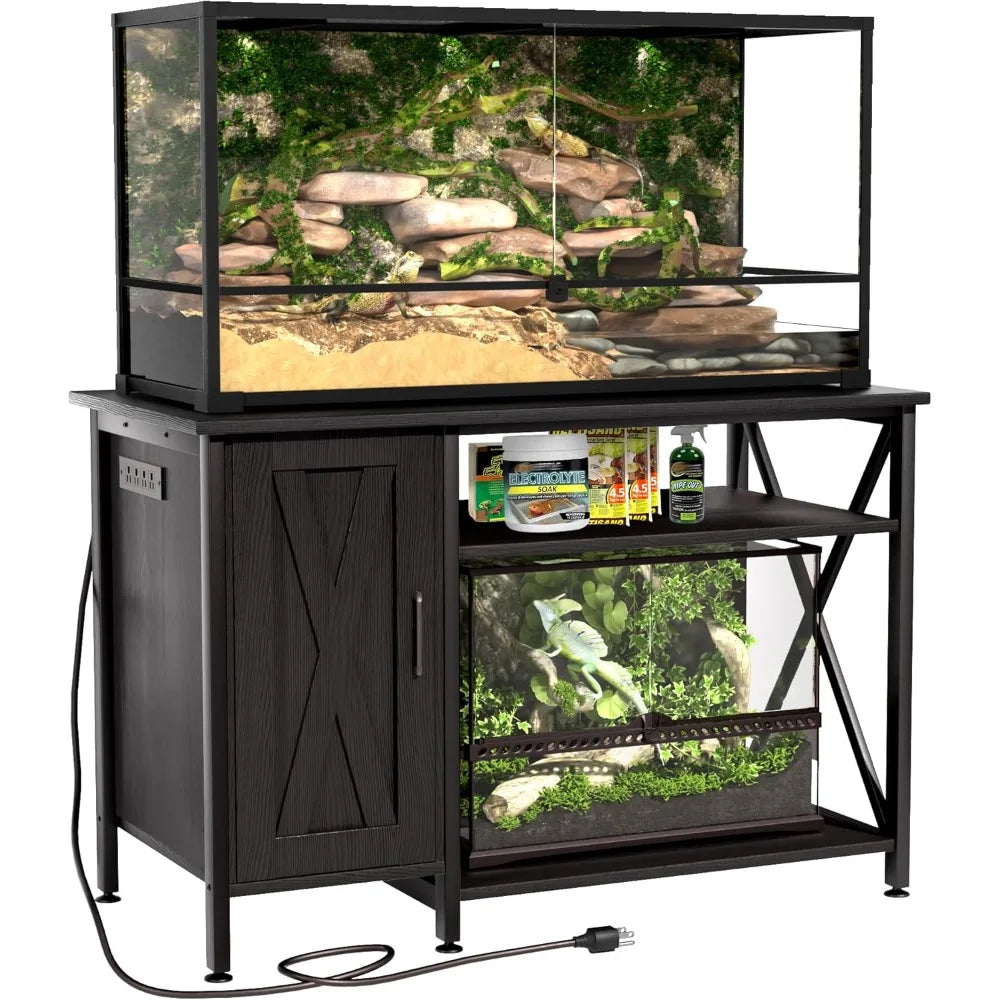 Reptile Terrarium Stand With Power Outlet And Storage Cabinet