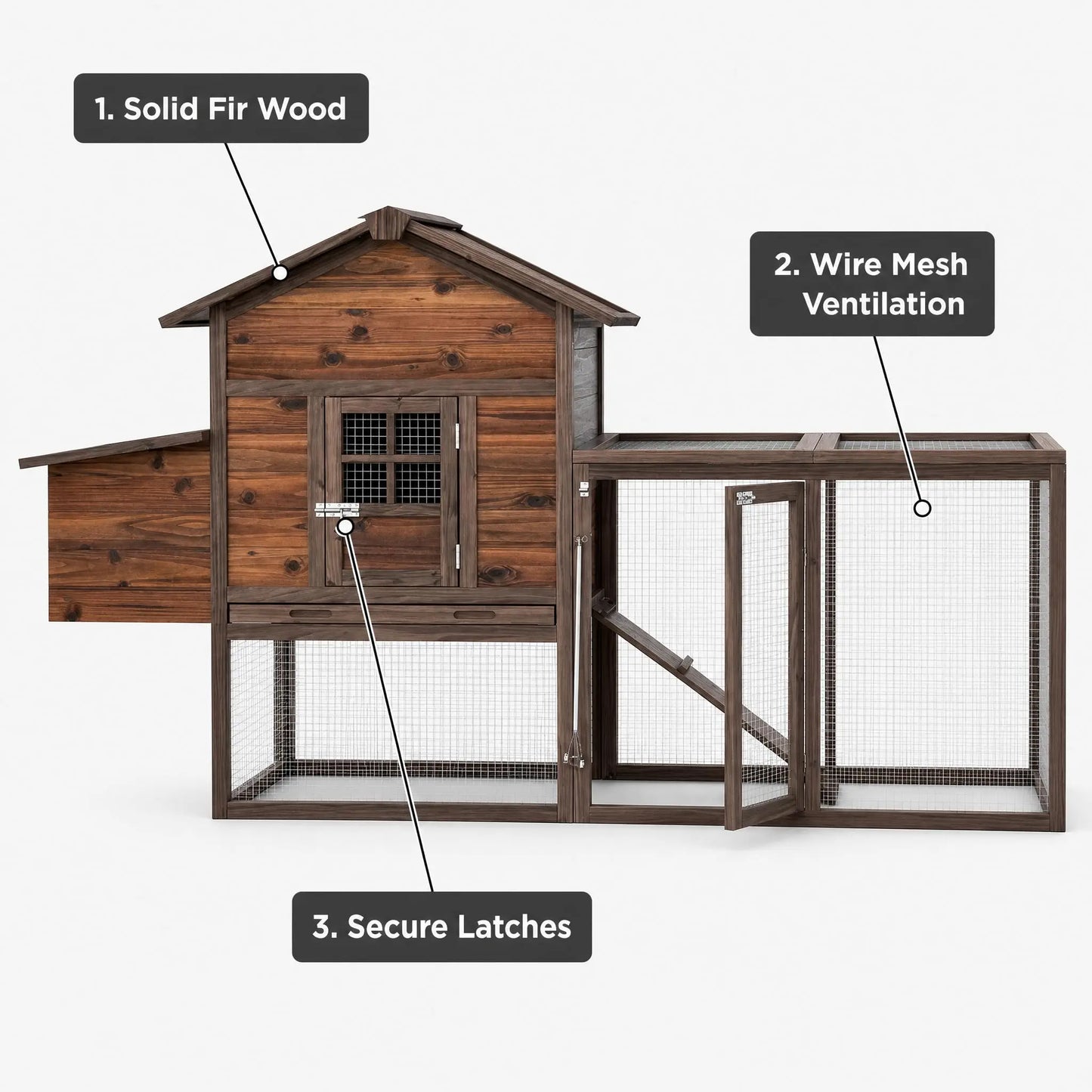 82-Inch Wooden Chicken Coop With Nesting Box and Run