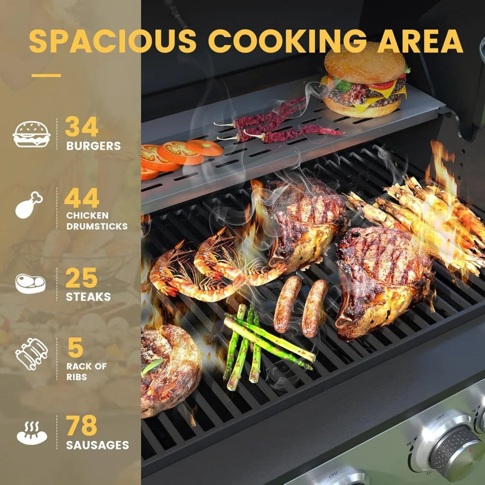 6-Burner Propane Gas BBQ Grill with Side Burner and Grates