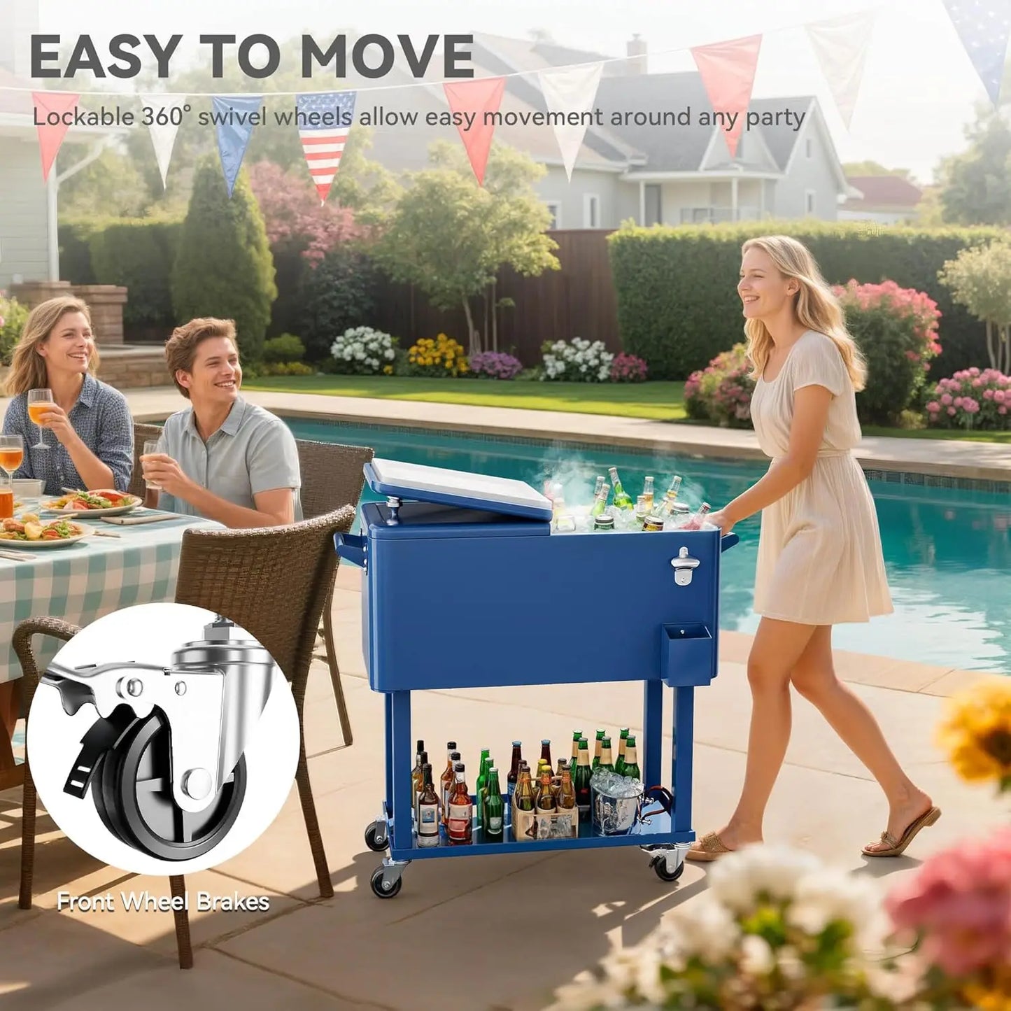 Outdoor Rolling Beverage Cart With Bottle Opener And Drainage