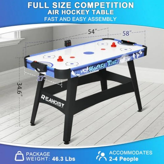 58" Air Hockey Table Indoor Powered Air Hockey Game Table with 2 Pucks 2 Pushers Stronger Motor Digital LED Scoreboard in Blue f