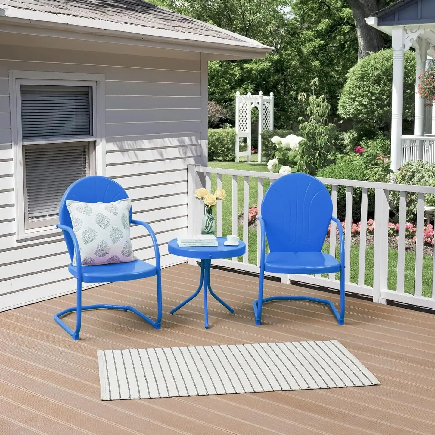 Retro Metal Patio Bistro Set With CSpring Chairs And Table