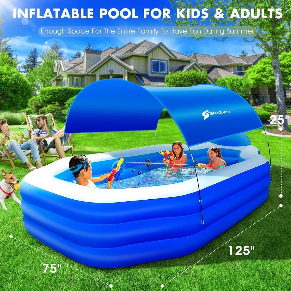Canopy Inflatable Family Pool With Seats For Backyard Fun