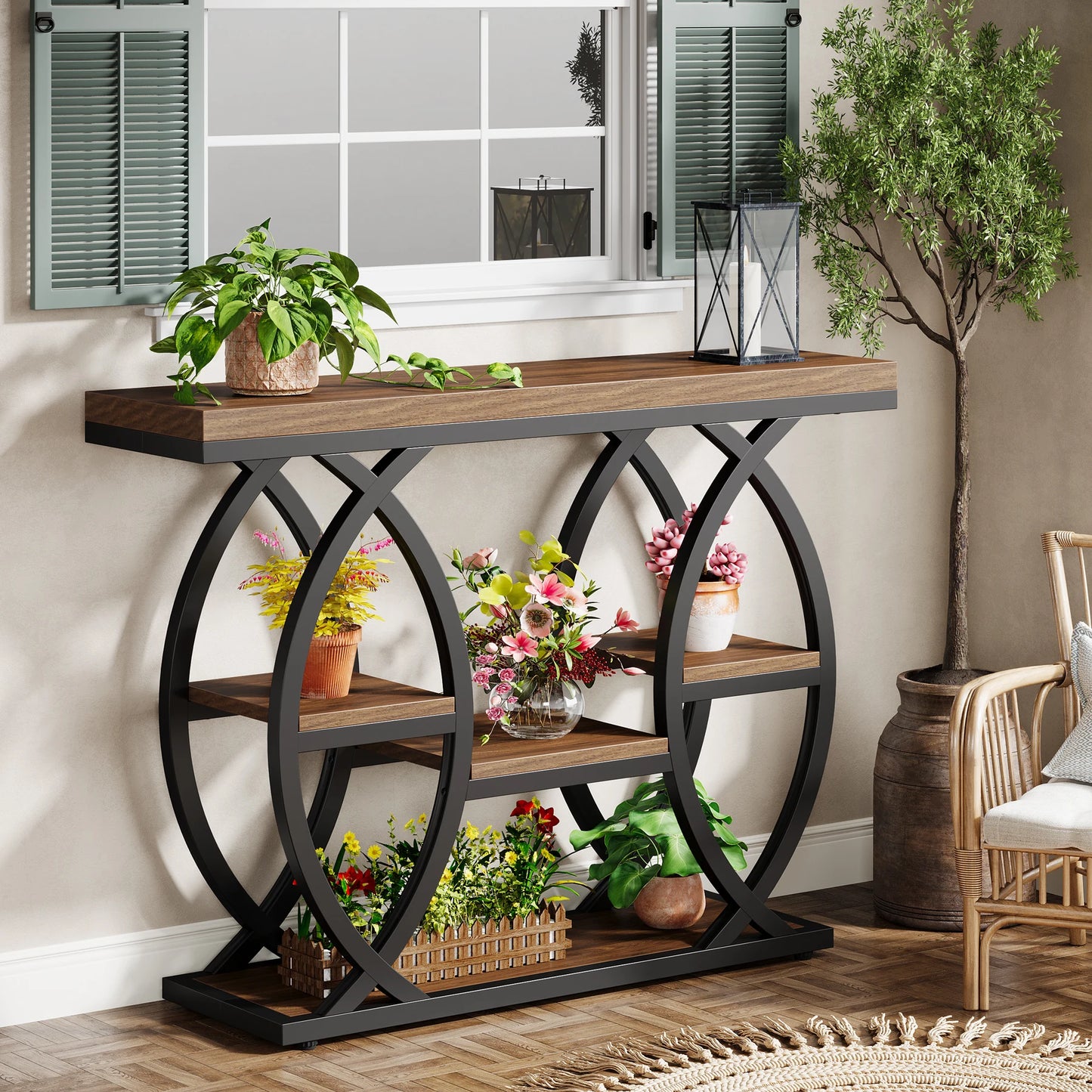 Industrial Console Table For Narrow Entryway Hallway Thick Top