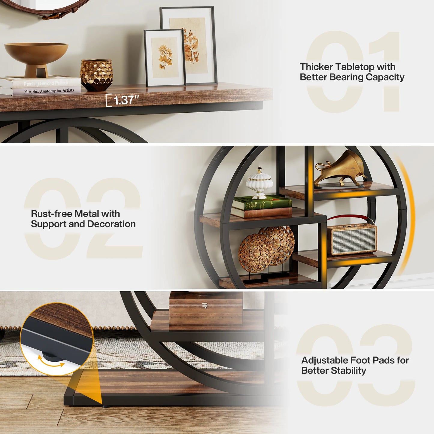 Industrial Console Table For Narrow Entryway Hallway Thick Top