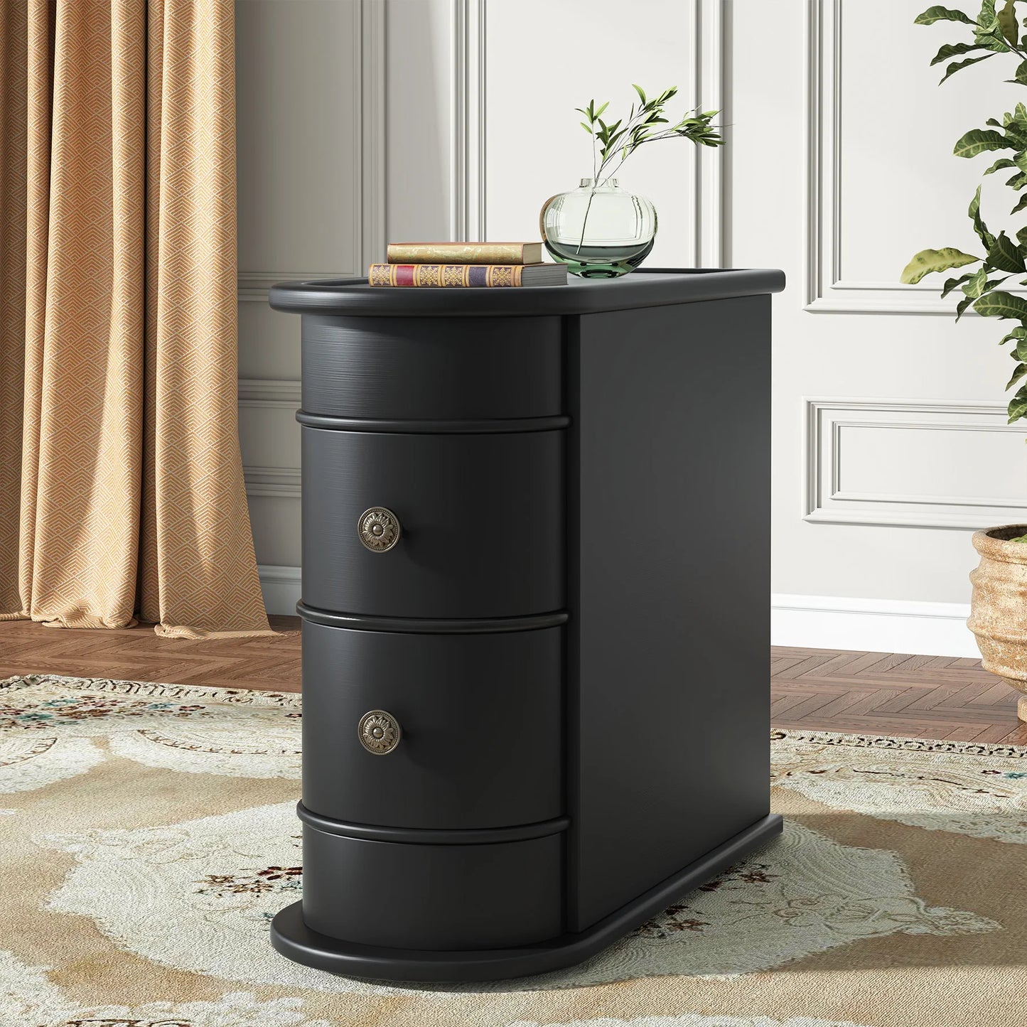 Tribesigns Round Solid Wood End Table With Drawer Nightstand
