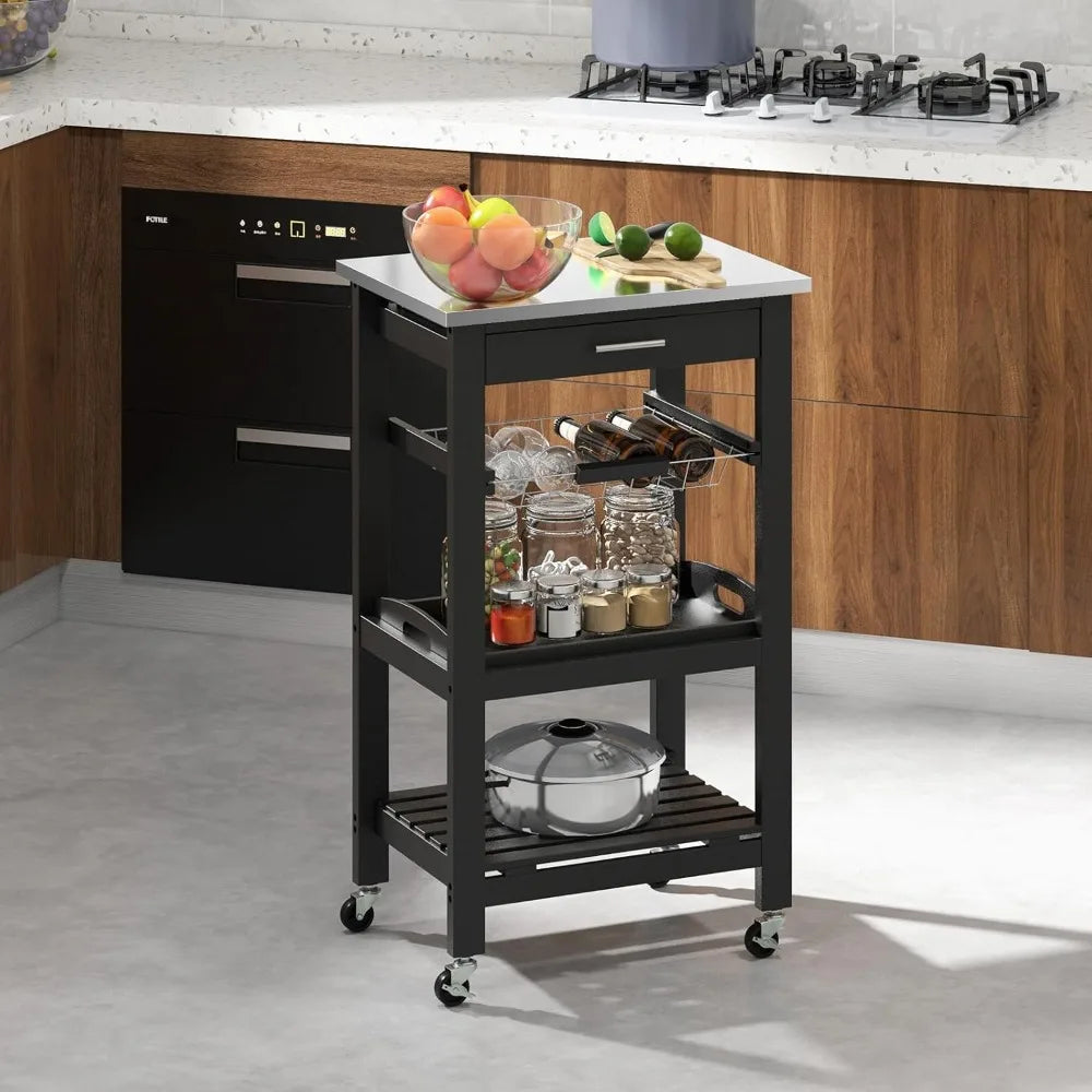 Rolling Kitchen Island Cart With Drawer And Stainless Steel