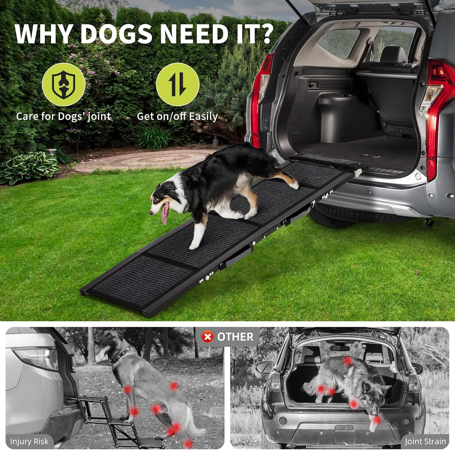 Folding Aluminum Dog Car Ramp with Non-Slip Surface – 250 lb Capacity