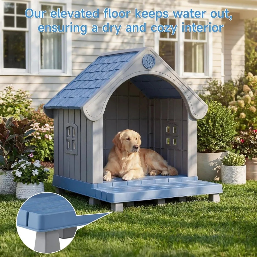 Large Outdoor Dog House with Elevated Floor &amp; Ventilation – Waterproof