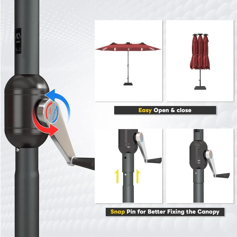 Solar Powered Patio Umbrella With LED Lights And Crank