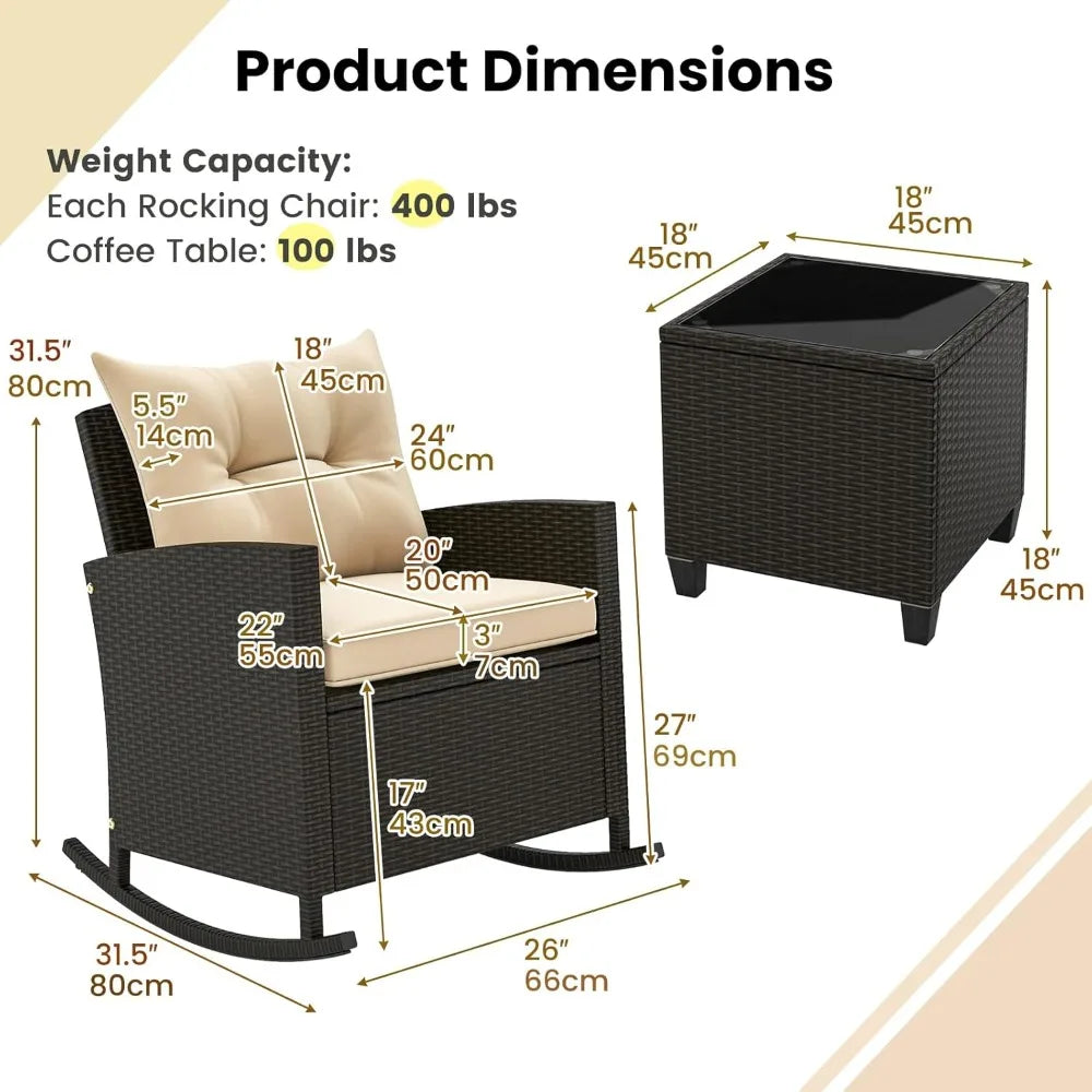 Oralner Outdoor 3 Piece Wicker Patio Set With Table