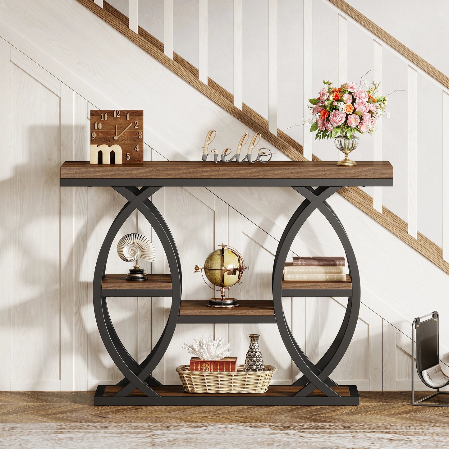 Industrial Console Table For Narrow Entryway Hallway Thick Top