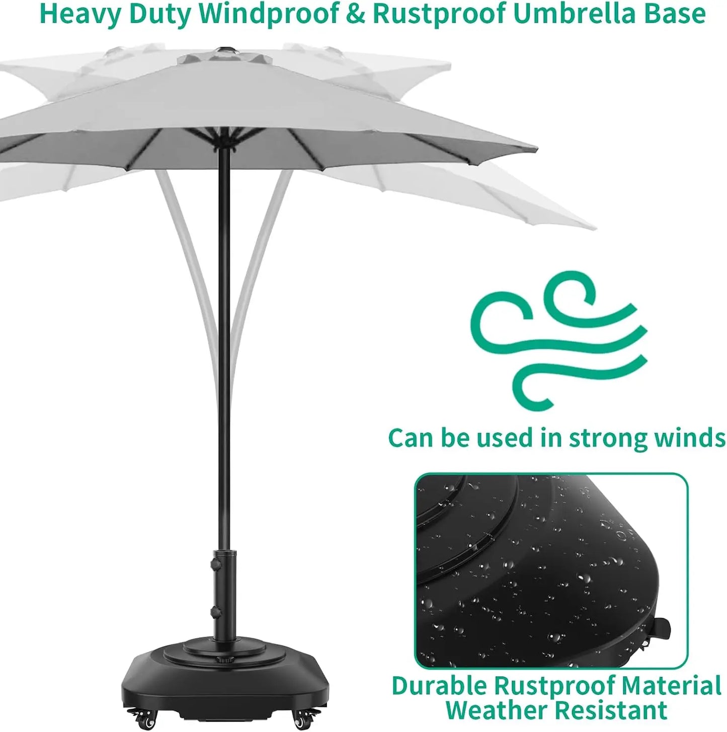 Mobile Patio Umbrella Base With Five Wheels And Locking Casters