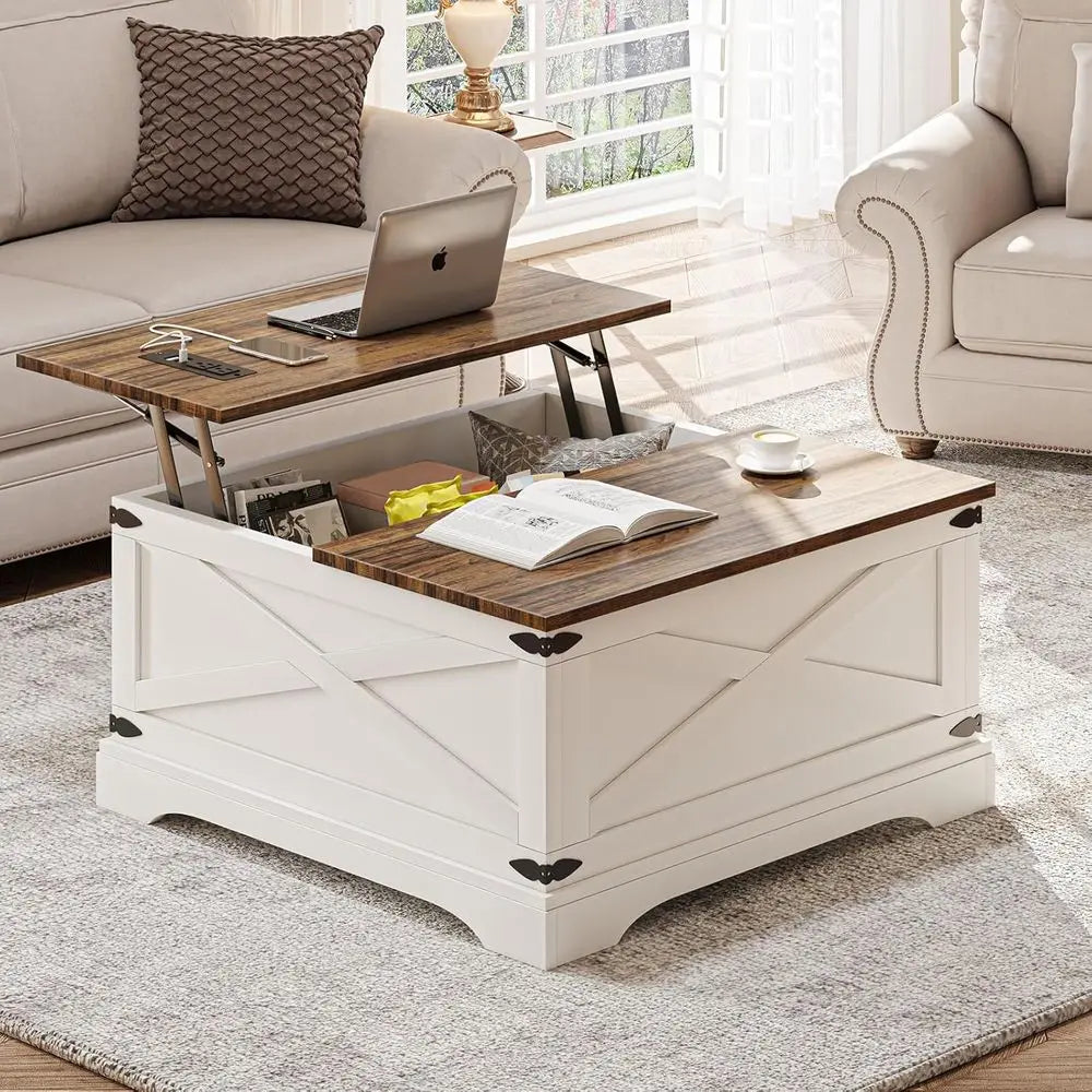 Square Coffee Table With Storage And Charging Ports