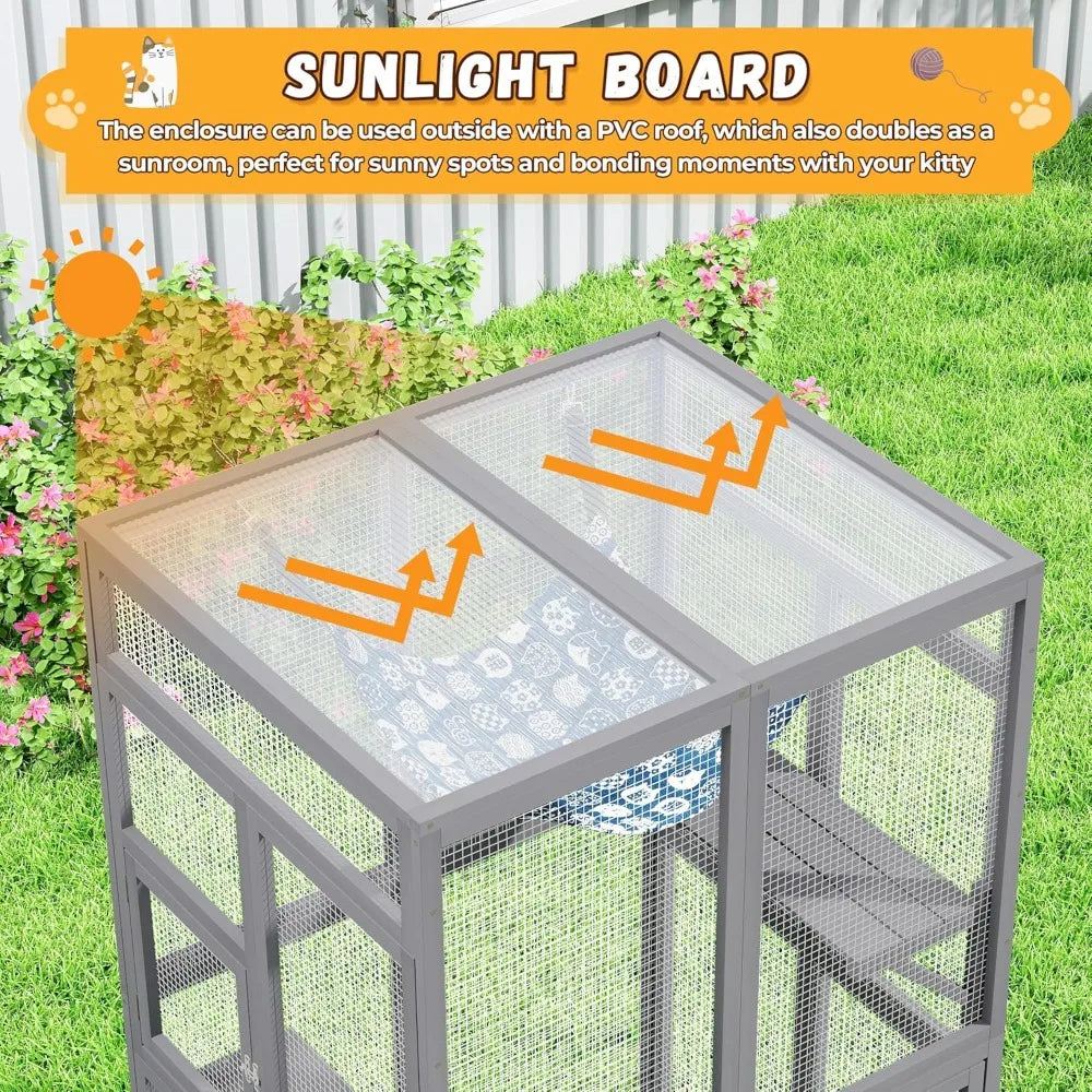 Enhanced Outdoor Cat Enclosure With Indoor Patio And Window Access