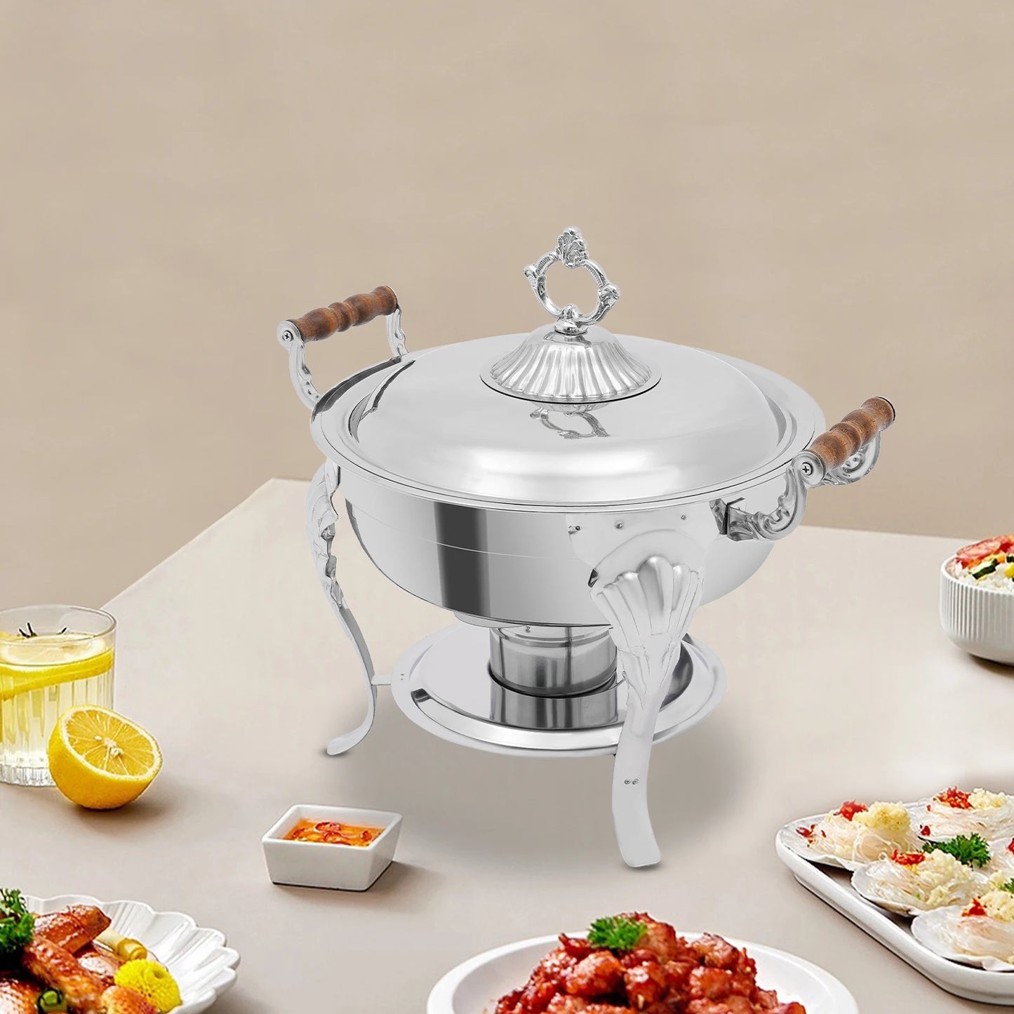 Round Stainless Steel Chafing Dish For Elegant Buffet Catering