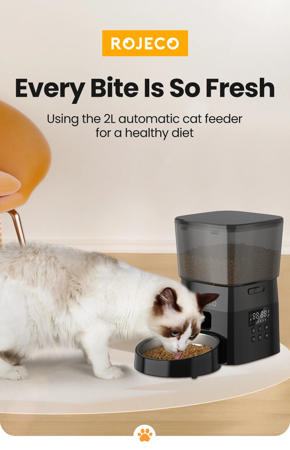 Rojeco Automatic Pet Feeder For Cats With Smart Control