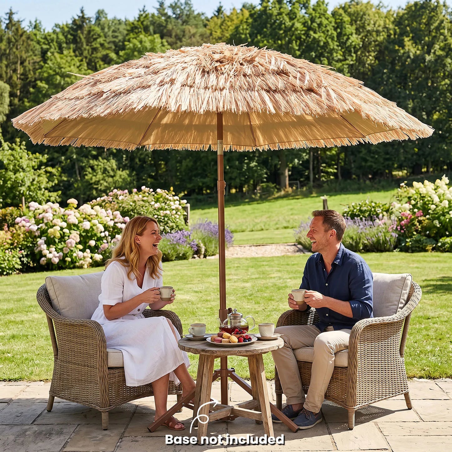 Hawaiian Straw Umbrella With Tilt Adjustment UPF 50 UV Protection