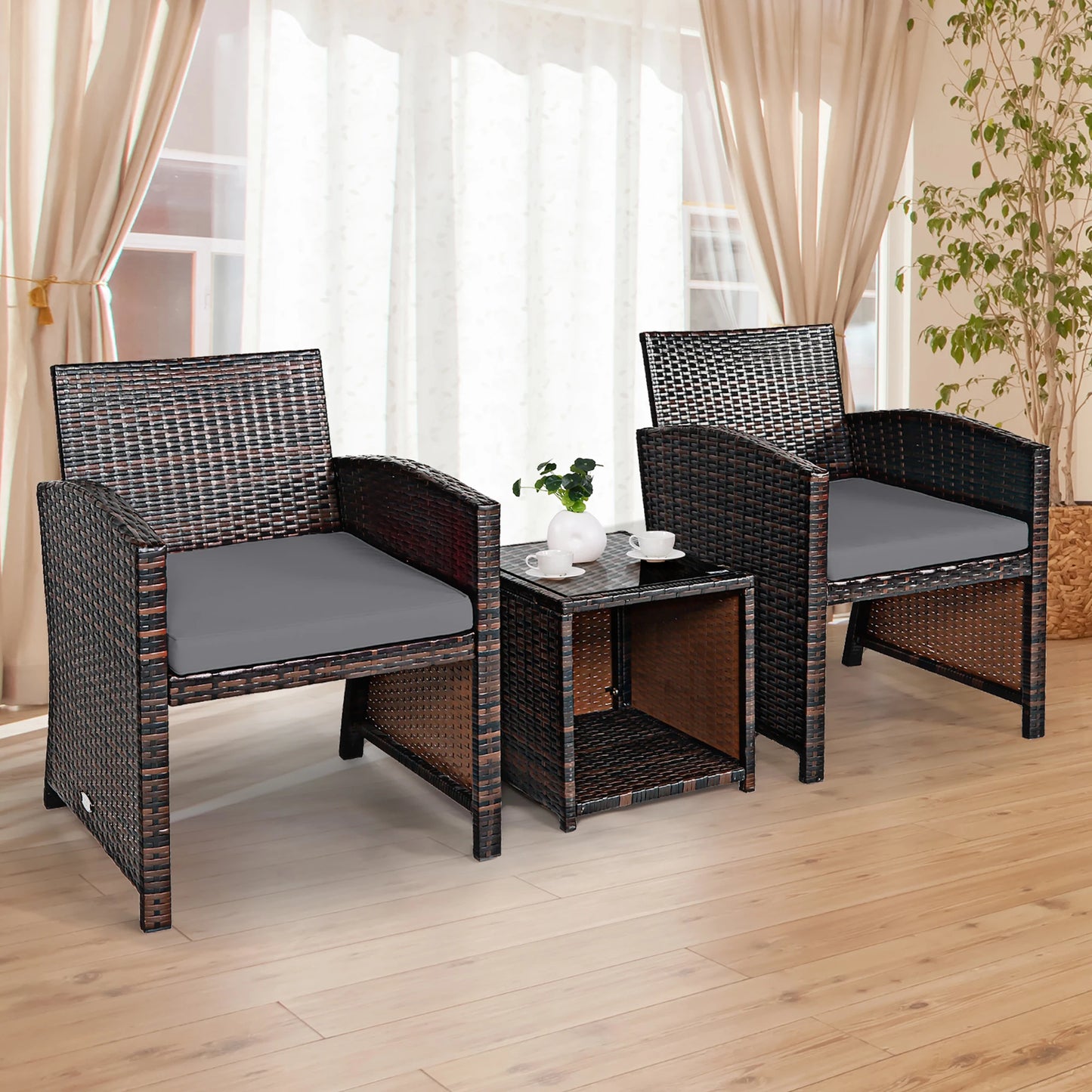 Three Piece Patio Rattan Wicker Outdoor Furniture Set