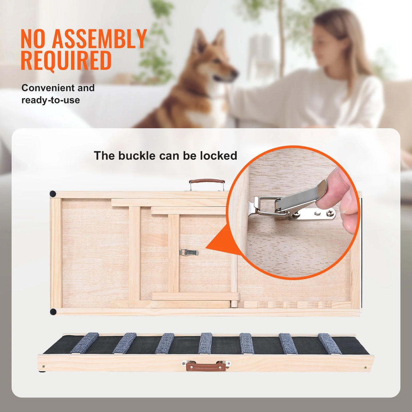 Adjustable Folding Wooden Dog Ramp for Beds, Sofas and Vehicles