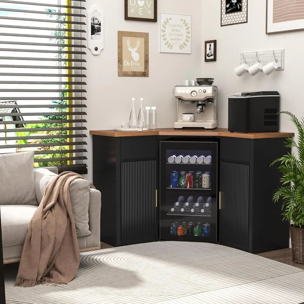 Corner Bar Cabinet With Fridge Space L Shaped Storage