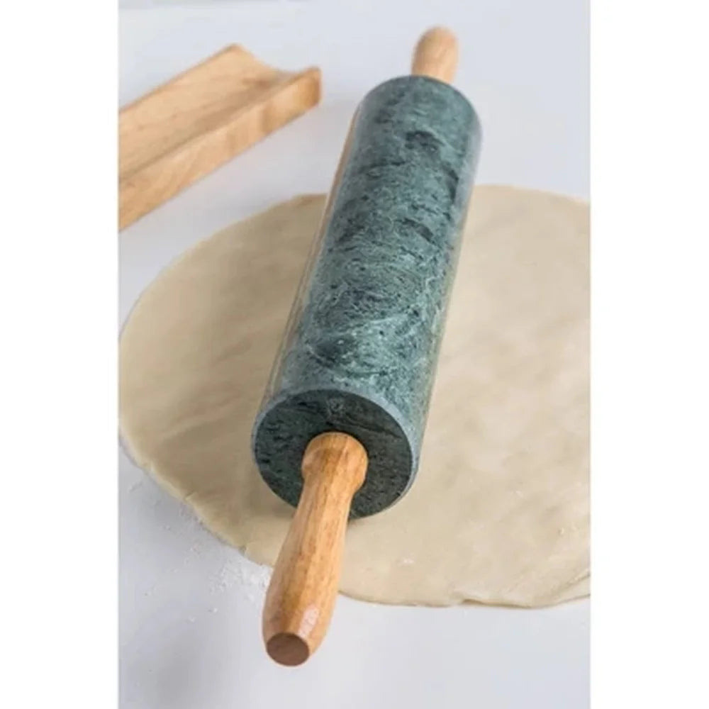 Eco-Friendly Green Marble Rolling Pin with Wooden Handles