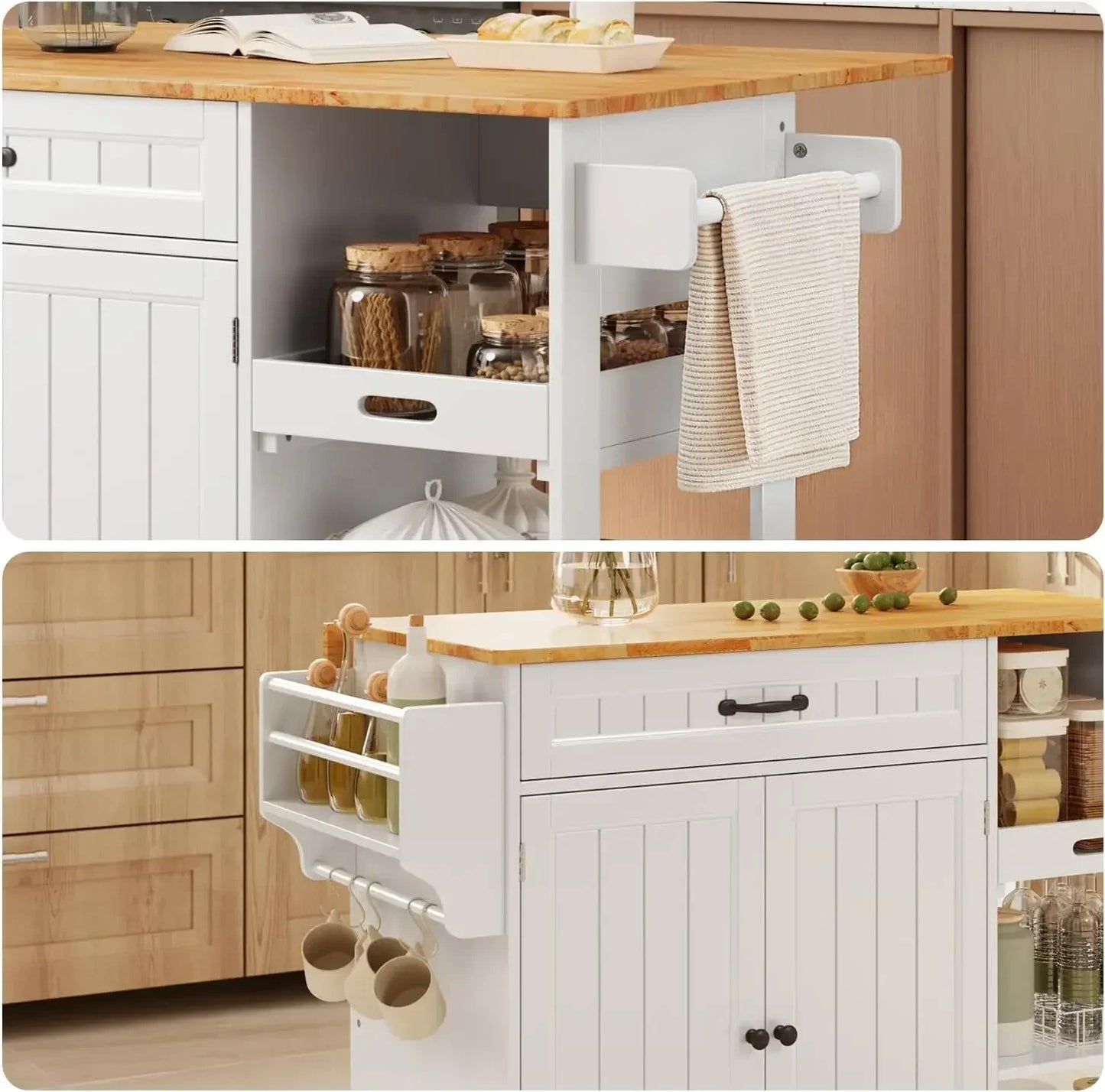 Update Kitchen Island Cart With Storage And Foldable Drop Leaf