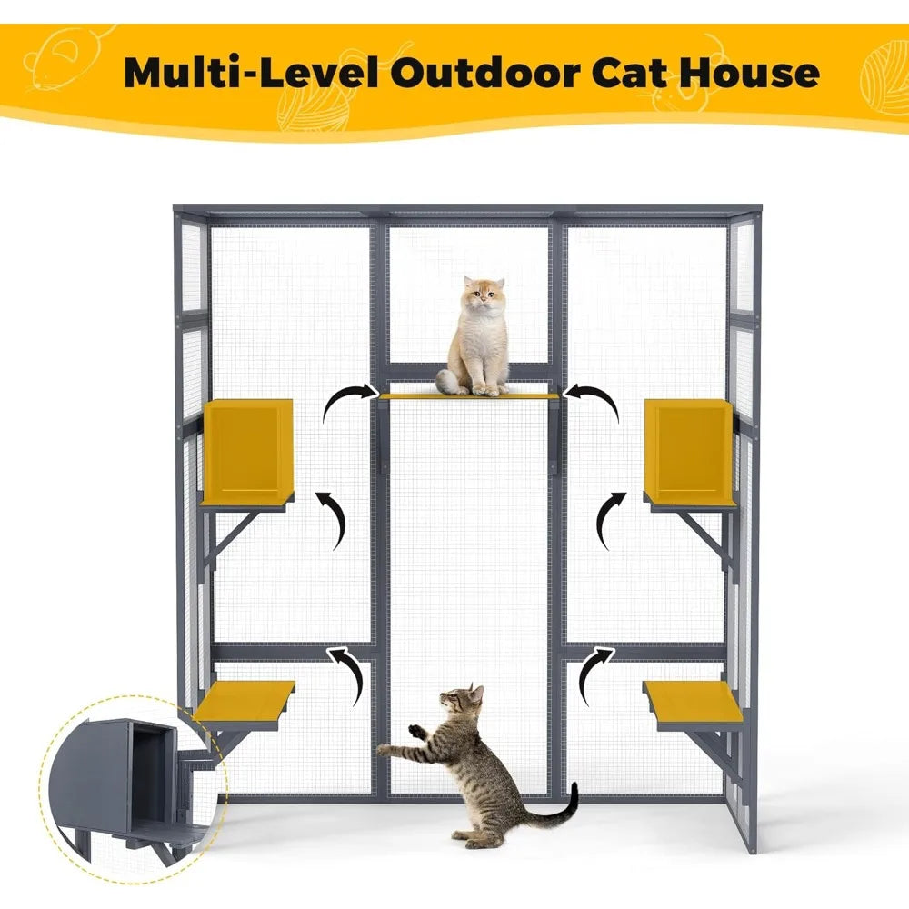 Outdoor Wooden Catio Enclosure With Waterproof Roof And Perches