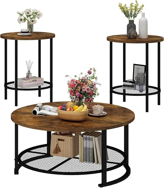 Round Coffee Table Set End Tables Modern Living Room