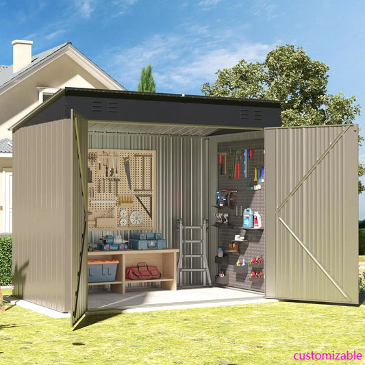Metal Shed With Sloping Roof Lockable Doors Waterproof