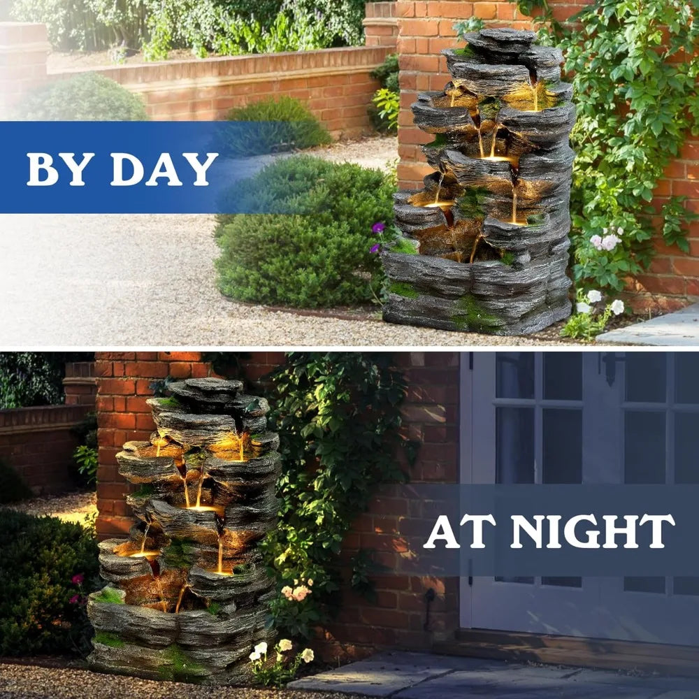 Seven-Tier Rock Waterfall Fountain With LED Lights