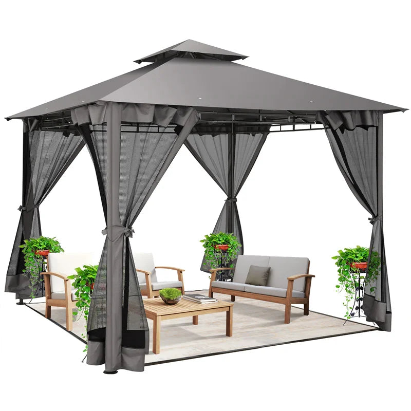 10 × 10-Foot Double-Roof Patio Gazebo with Mosquito Netting