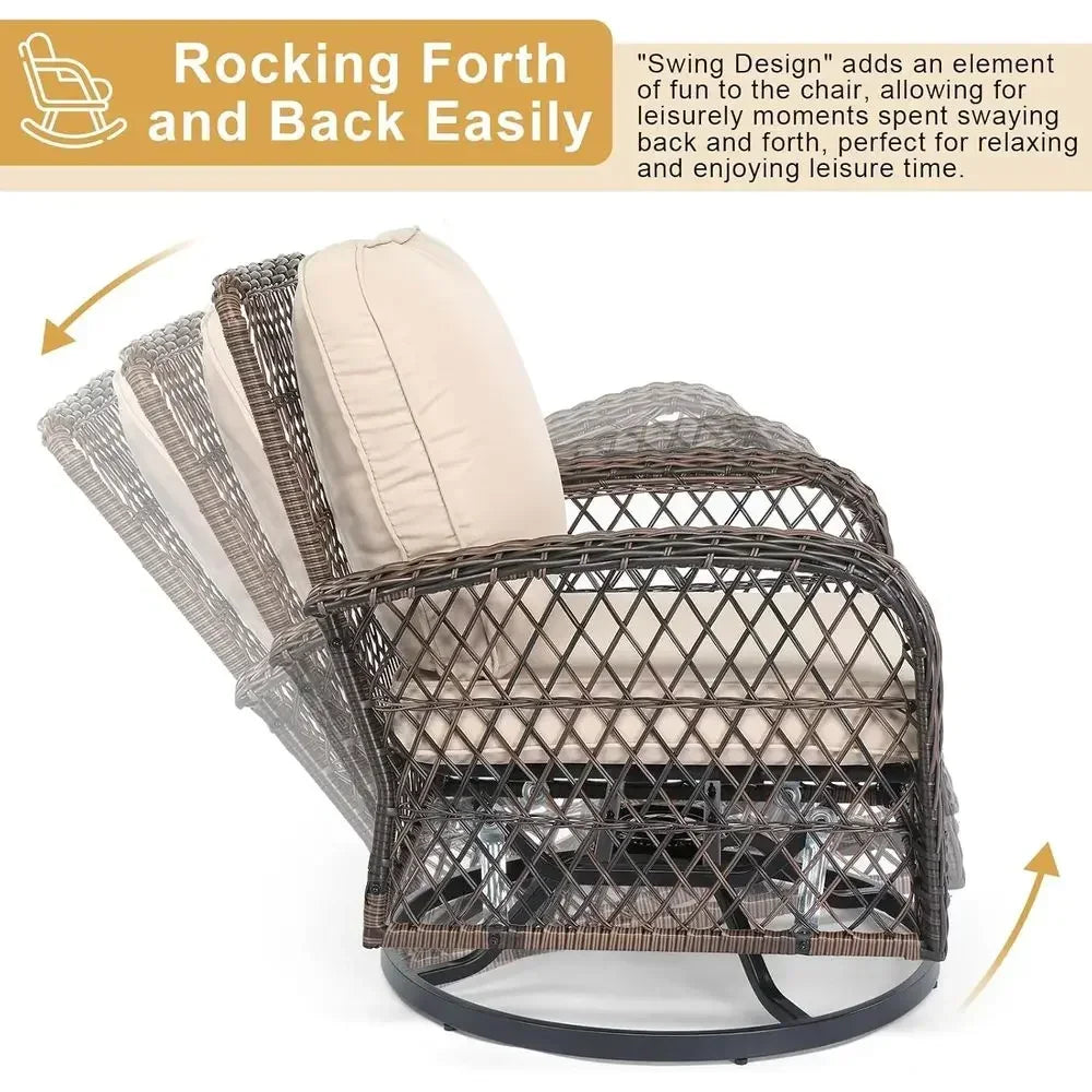 3-Piece Outdoor Swivel Rocking Chair Set with Side Table
